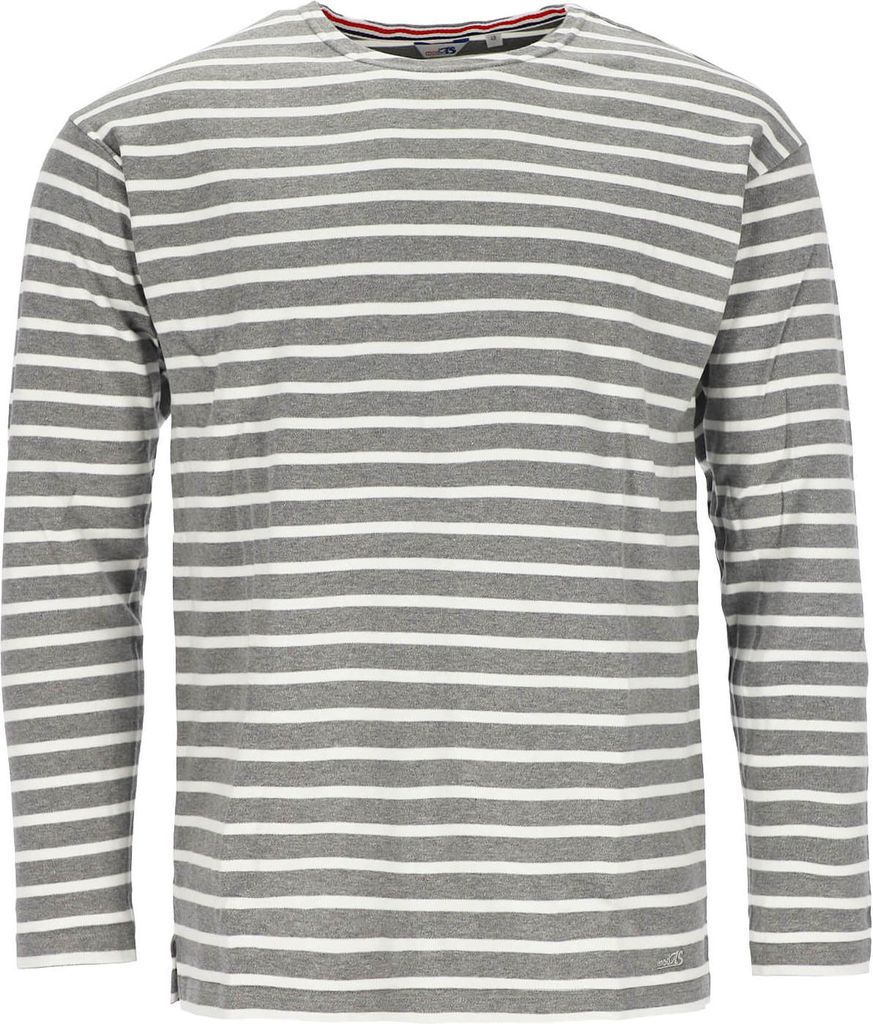 modAS Herren Shirt Bretonisches Streifenshirt - Ringelshirt Streifenshirt Langarmshirt mit Streifen aus Baumwolle in Grau-Melange Größe 50