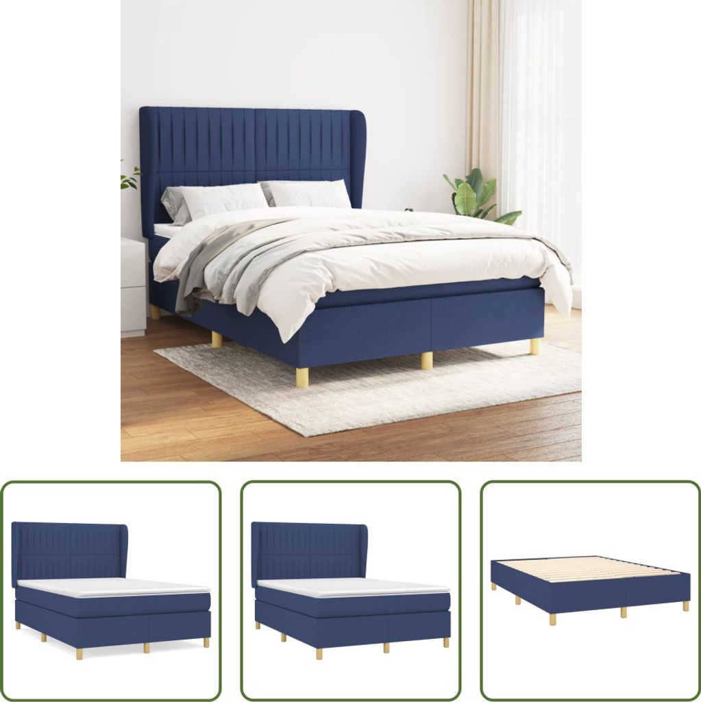 The Living Store Boxspringbett mit Matratze Blau 140x190 cm Stoff