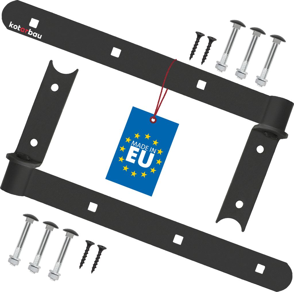 KOTARBAU 2er Set Ladenband schwarz 300 mm Kreuzgehänge pulverbeschichteter Stahl Türband Holztür Band Fensterladen Holz Tor Scharniere Schwerl...