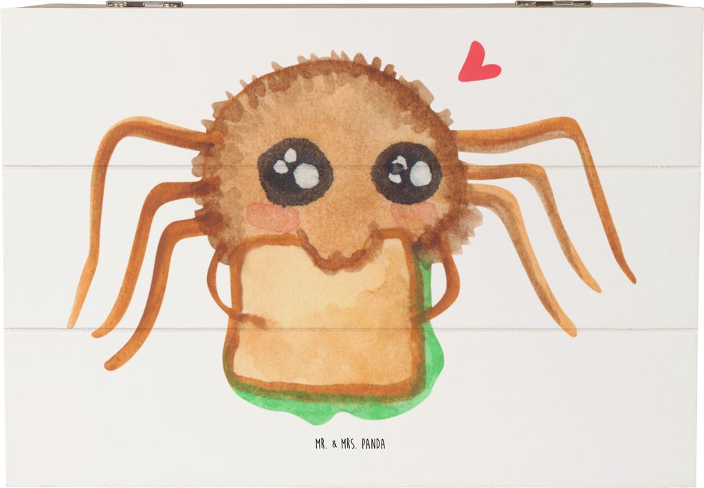 Mr. & Mrs. Panda Holzkiste Spinne Agathe Sandwich 22 x 15 cm - Weiß - Geschenk, Holzbox, truhe holz, Mut, Lebensfreude, schatztruhe, Hunger, Schat...