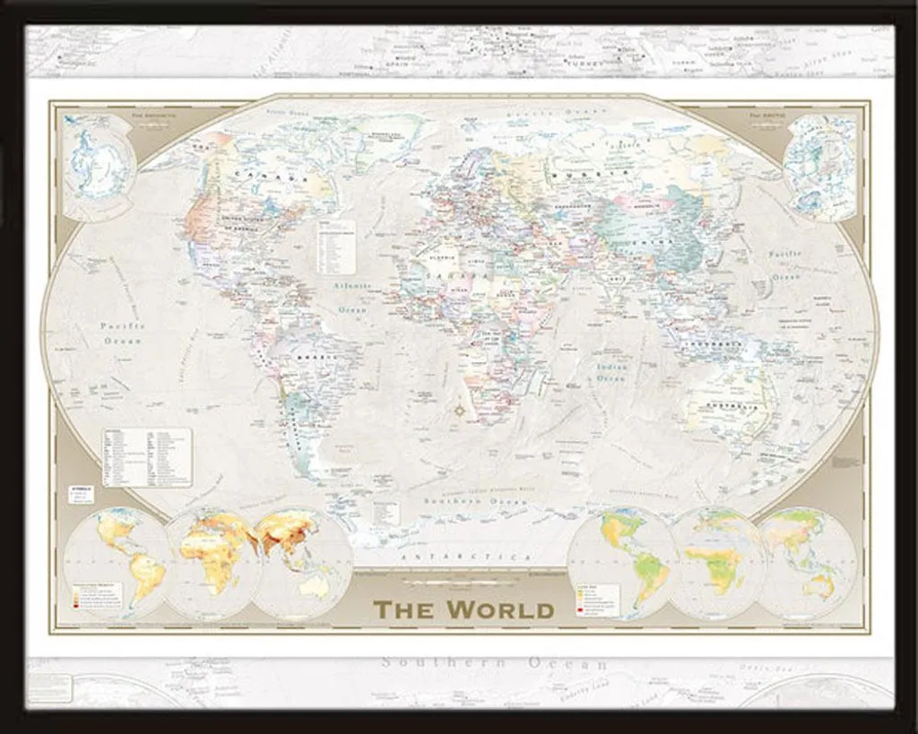 Mappa del Mondo Tripla con Cornice Shinsuke® MDF Nero e Acrilico