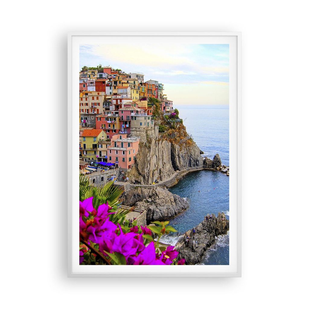 Gerahmtes Poster - Weißer Rahmen - Italien küste felsen landschaft - 70x100 cm - Wand Bild - Wanddeko - Wandbilder - Wandposter - Bilderrahmen - ...