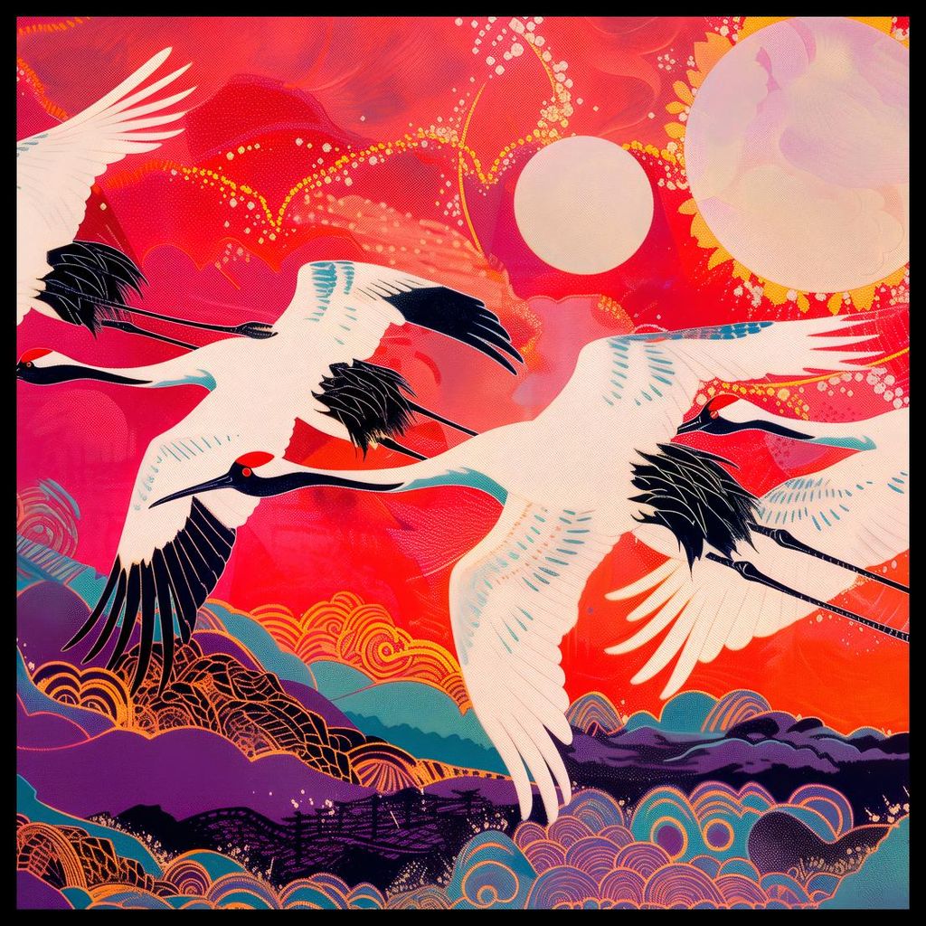 Plakat 80x80cm Flug auf dem Kranichweg
