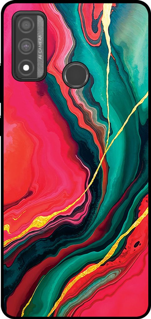 Smartphonica Telefon Fall fit für Huawei P Smart (2020) mit rot grün Marmor Print - TPU Backcover Fall rot grün Marmor Design