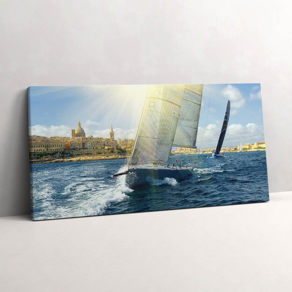 Schwimmende Yachten – Leinwandbild Wandbild – 100x50 cm – Leinwandbilder – Wandbilder – Schlafzimmer – Flur
