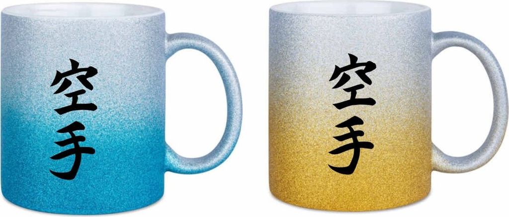 Tasse Karate Glitzer Farbverlauf Farbe - blau