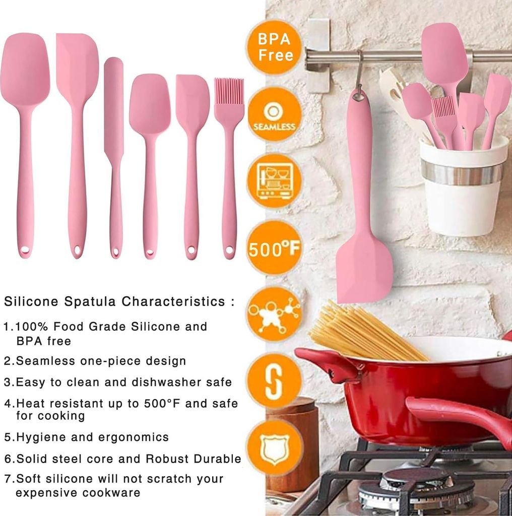 6 Silikon Spatel Hitzebest?ndig bis 500¡ãF BPA Frei Silikon Teigschaber mit Metallkern, Nicht-Stick und Nahtloses Einteiliges Design zum Backen u...