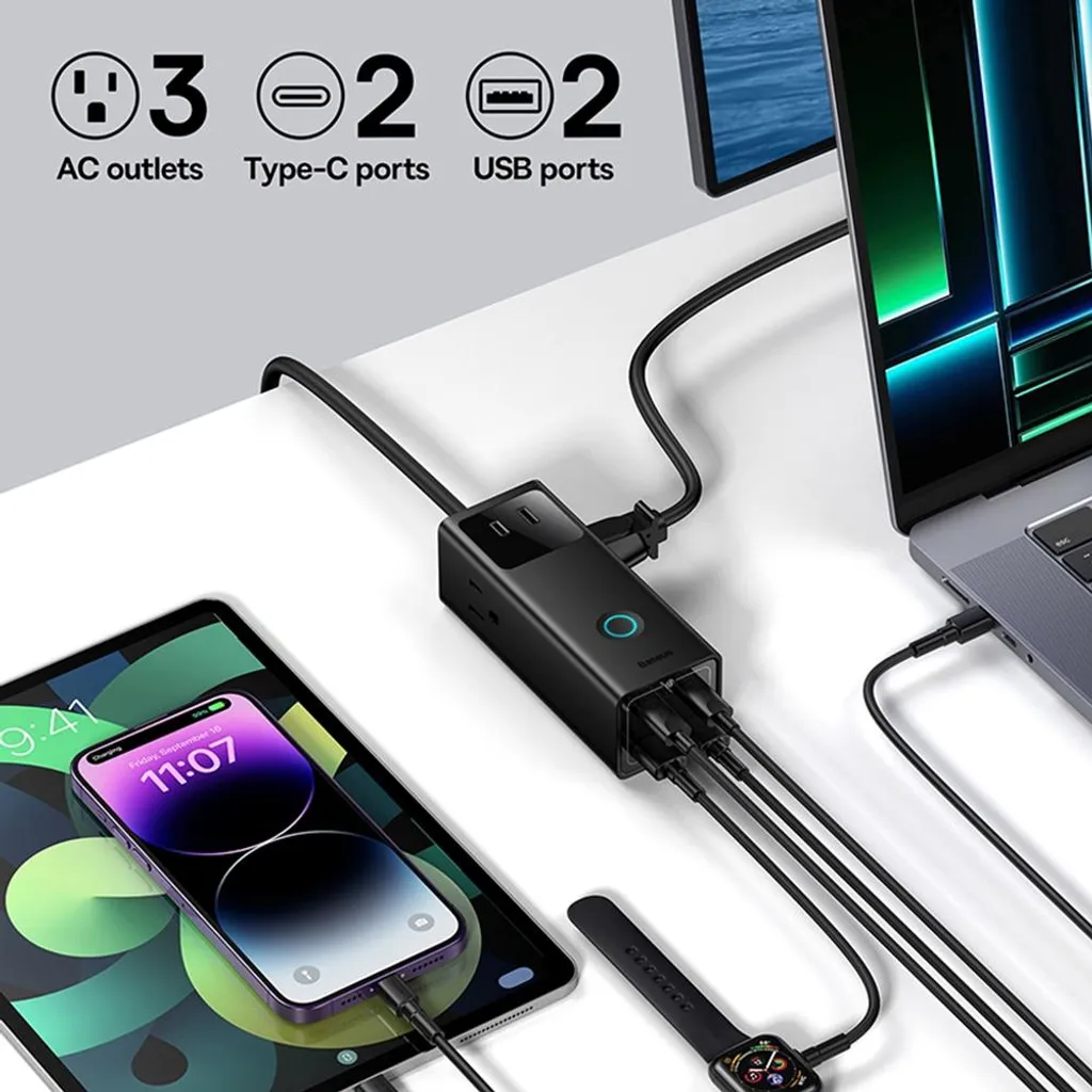 Multiprise USB-C 65W Baseus PowerCombo - Station de charge bureau noire