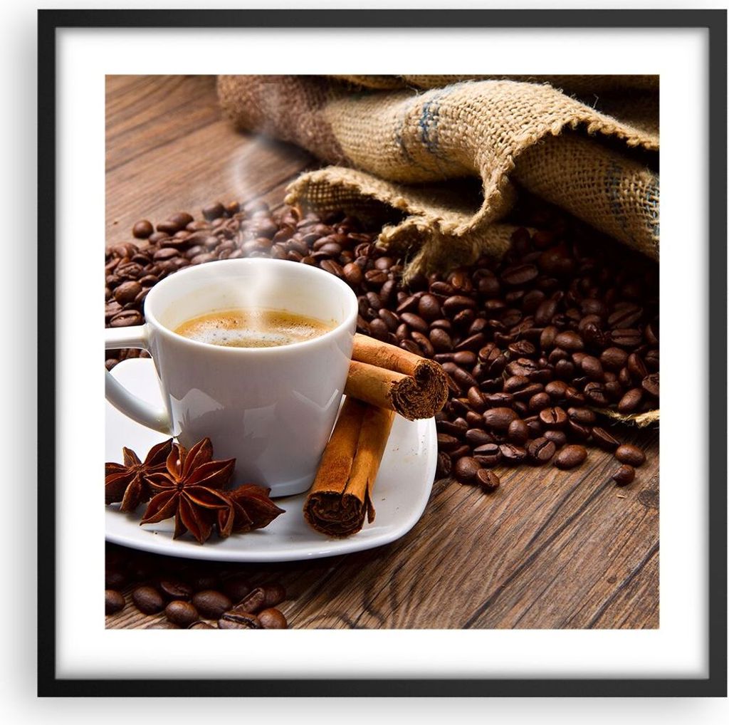Gerahmtes Poster - Schwarzer Rahmen - Kaffee schwarz Frühstück Schokolade - 50x50 cm - Wand Bild - Wanddeko - Wandbilder - Wandposter - Bilderrah...