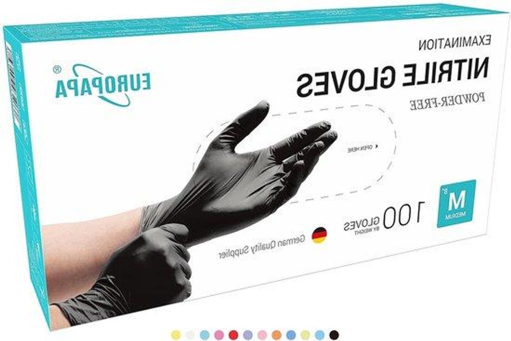 Nitril-Handschuhe ohne Latex und Pulver, EN455 und EN374, Schwarz, Maß M, 500 Stück
