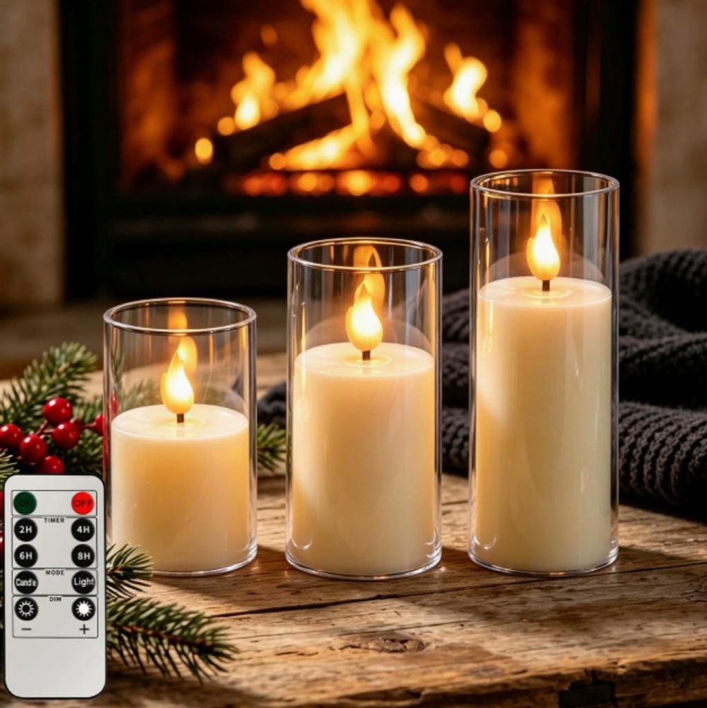 3er-Set Led Kerzen mit Fernbedienung Timer,LED-Kerzen Produktbild 