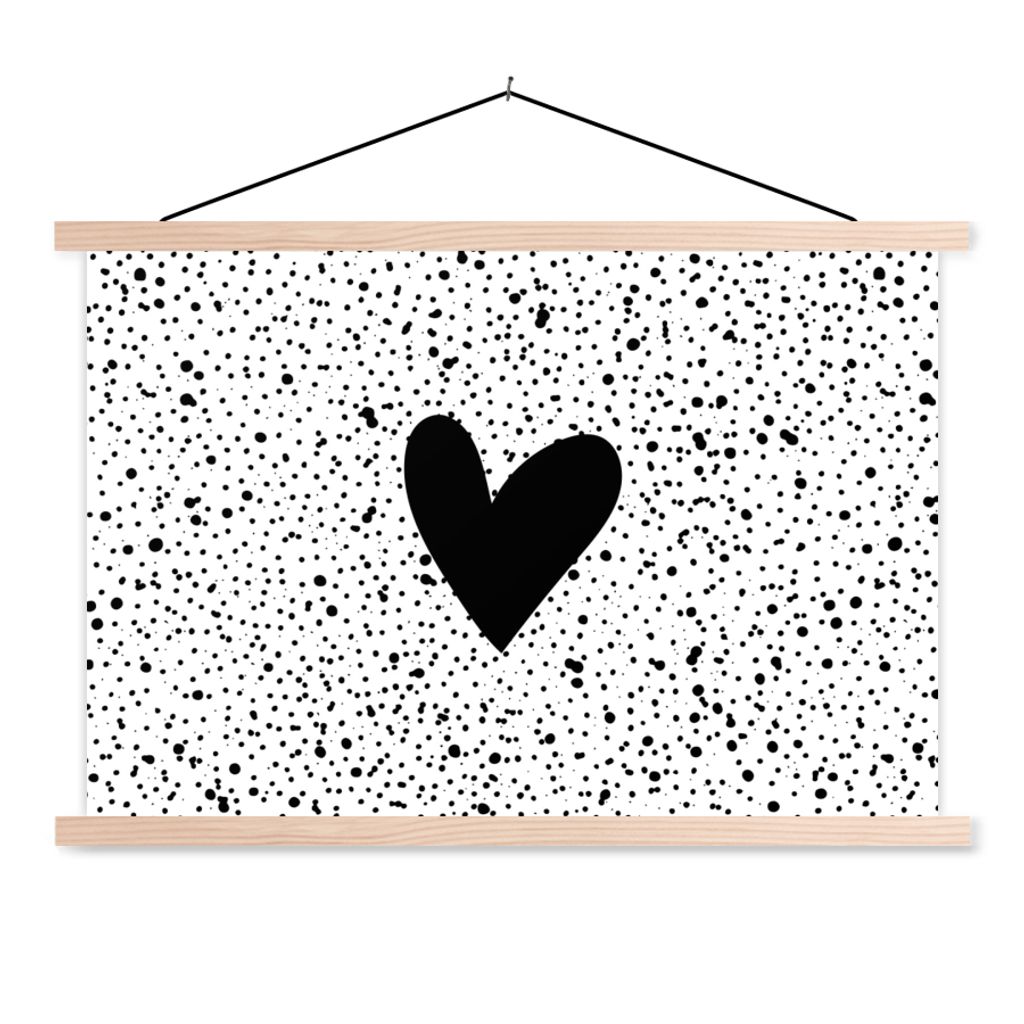 MuchoWow Textilposter Herz - Design - Weiß 60x40 cm mit holzfarbenen Rahmen - Bilder