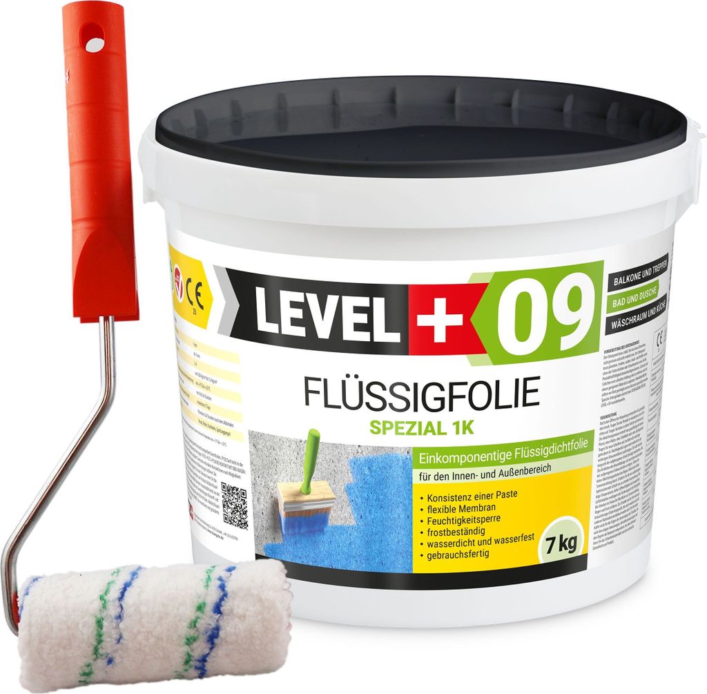 Flüssigfolie 7kg Dichtfolie Dusche Bad Balkon Wassersperre+ Farbroller 10cm RM09