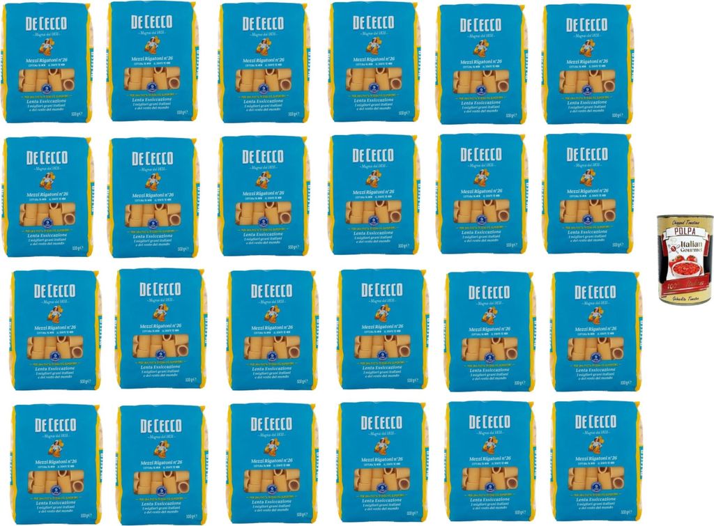 De Cecco Mezzi Rigatoni N°26, 100% Italienisch Pasta Nudeln 24x 500g + Italian Gourmet Polpa 400g