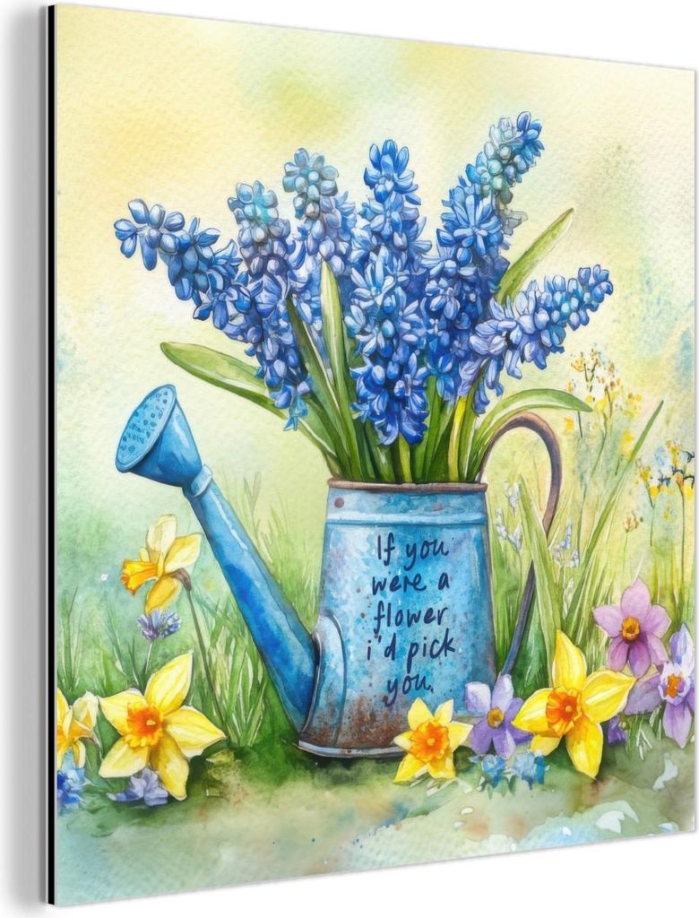 MuchoWow Wanddekoration Metall Metallbild Wandkunst 20x20 cm Lavendelblüten - Zitat - Gießkanne MuchoWow Aluminium Gemälde - Alu Dibond Bilder