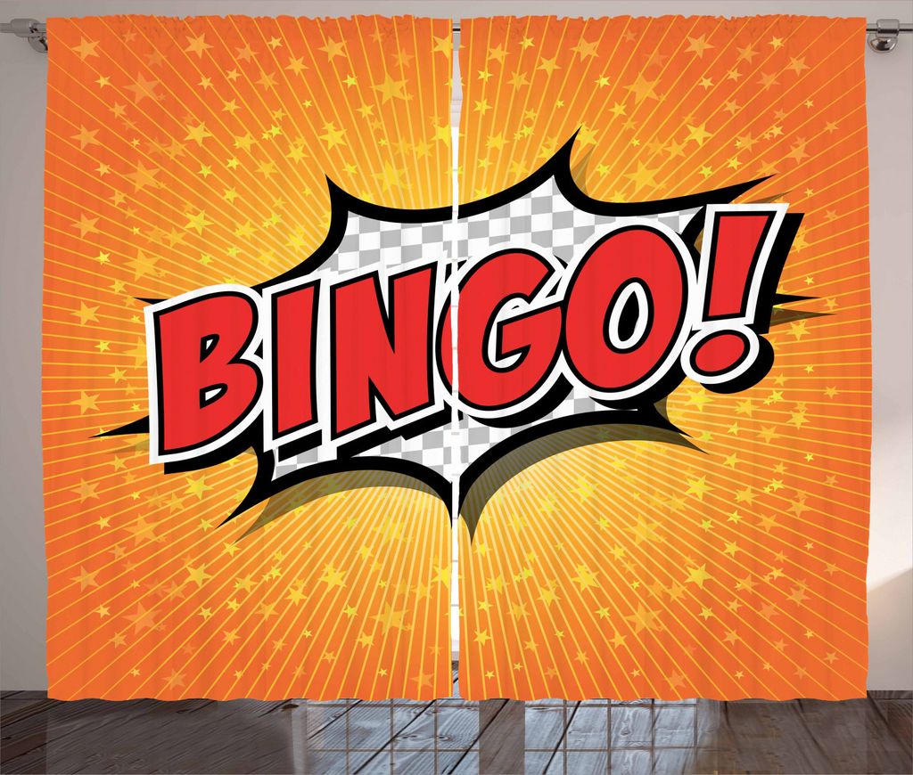 ABAKUHAUS Bingo Rustikaler Vorhang, Cartoon Sprechblase, Wohnzimmer Universalband Gardinen mit Schlaufen und Haken, 280 x 225 cm, Zinnoberrot Orang...