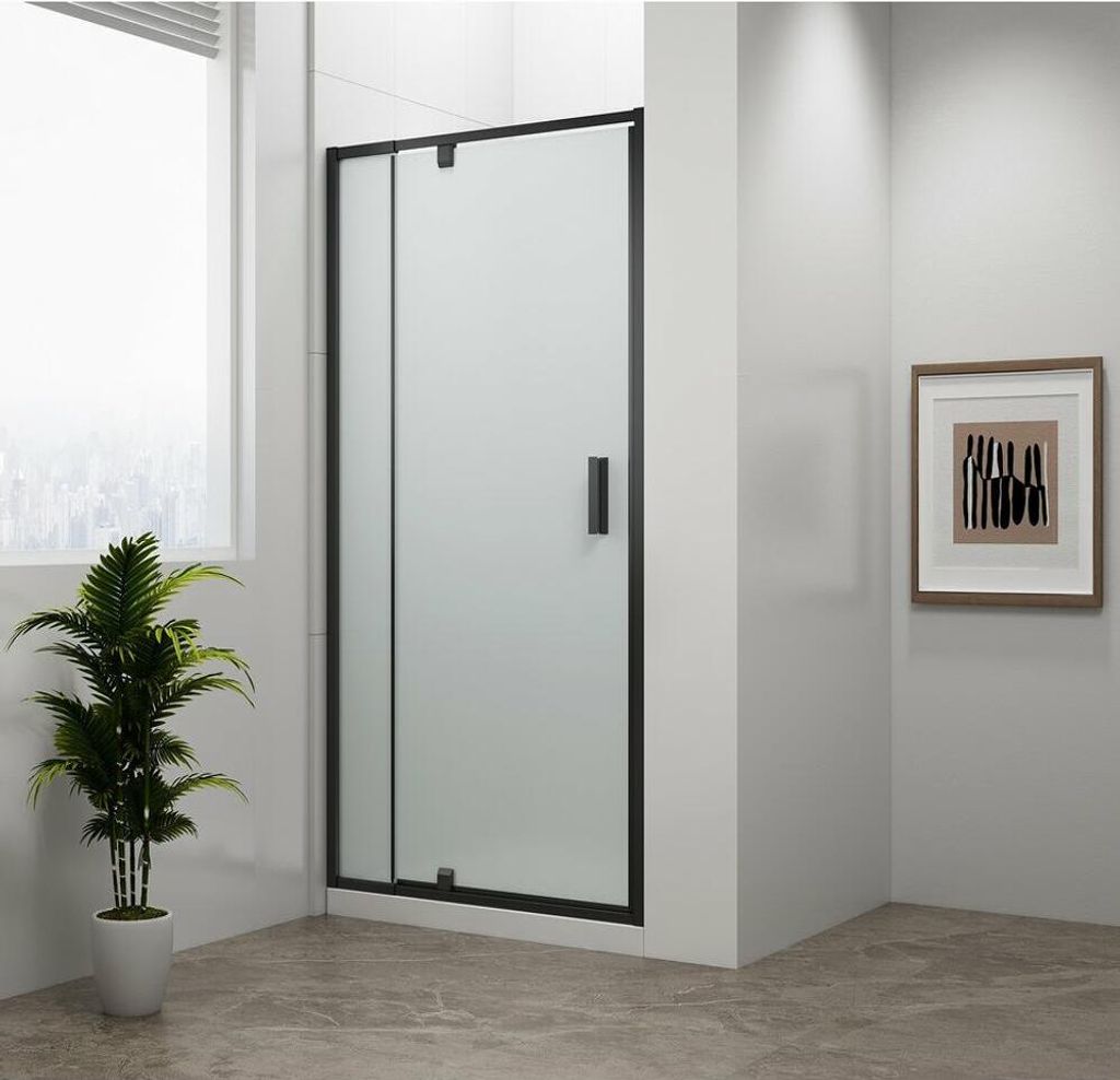 EASY BLACK Drehduschtür 760-900mm, Glas Brick
