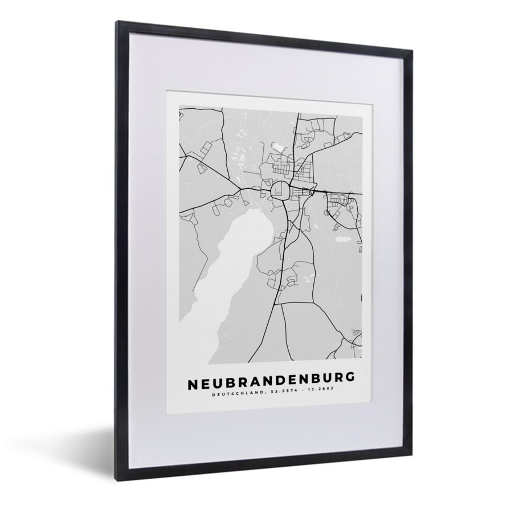 MuchoWow Gerahmtes Poster Karte - Deutschland - Neubrandenburg - Stadtplan 30x40 cm - Poster mit Schwarzem Bilderrahmen Wandposter Rahmen Foto Bi...