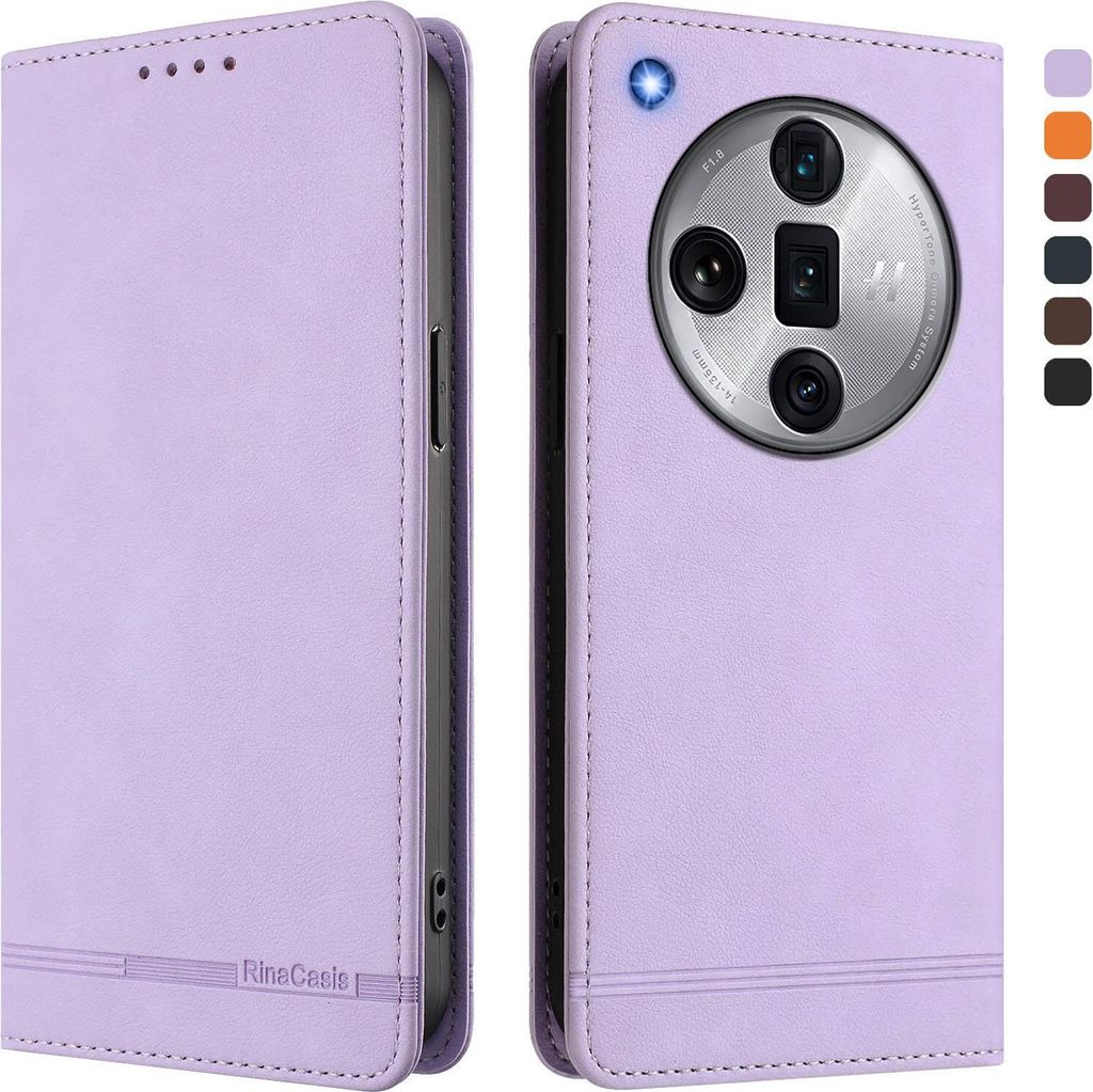 Hülle für Oppo Find X7 Ultra, Retro Kunstleder Ständer Klapphülle mit Kartenfächer und Magnetische Violett