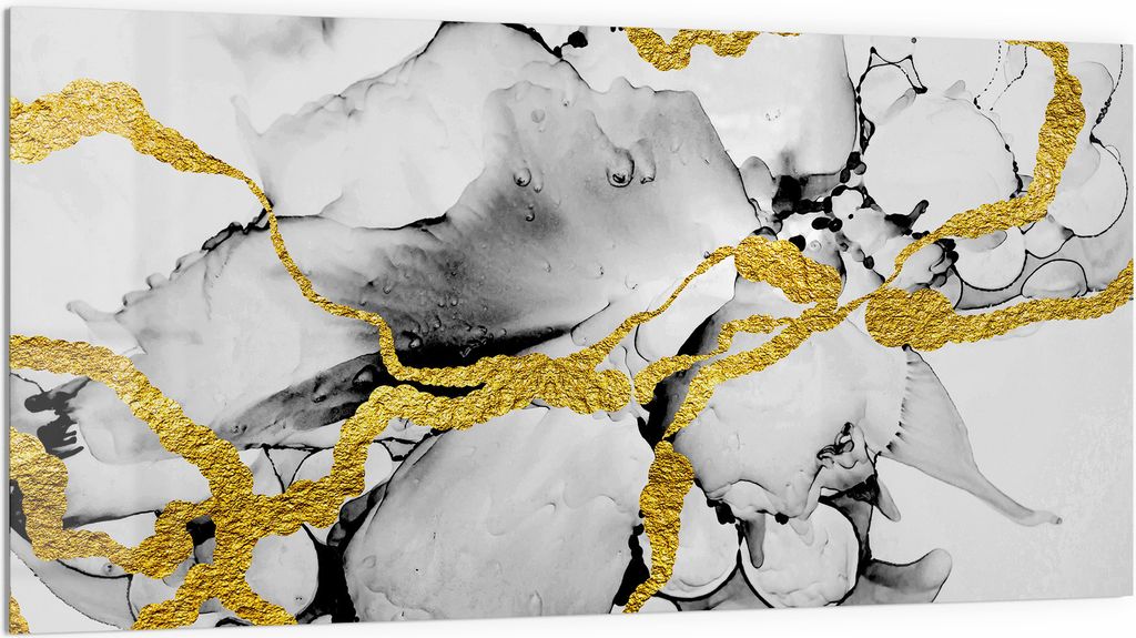 DEQORI Küchenrückwand Glas 100x50 cm 'Goldene Adern' Spritzschutz Bad Rückwand Küche