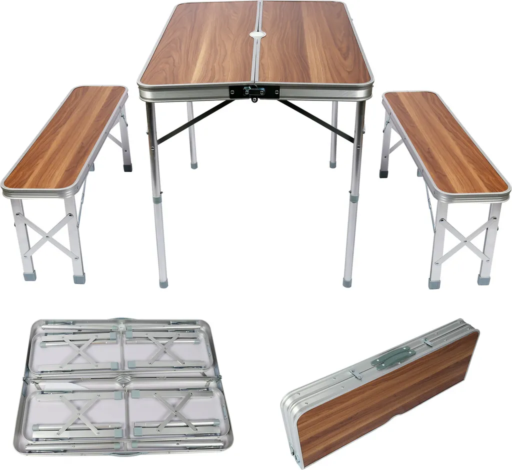 Table de Pique-Nique Pliable Légère 90cm Wiltec avec Bancs Intégrés