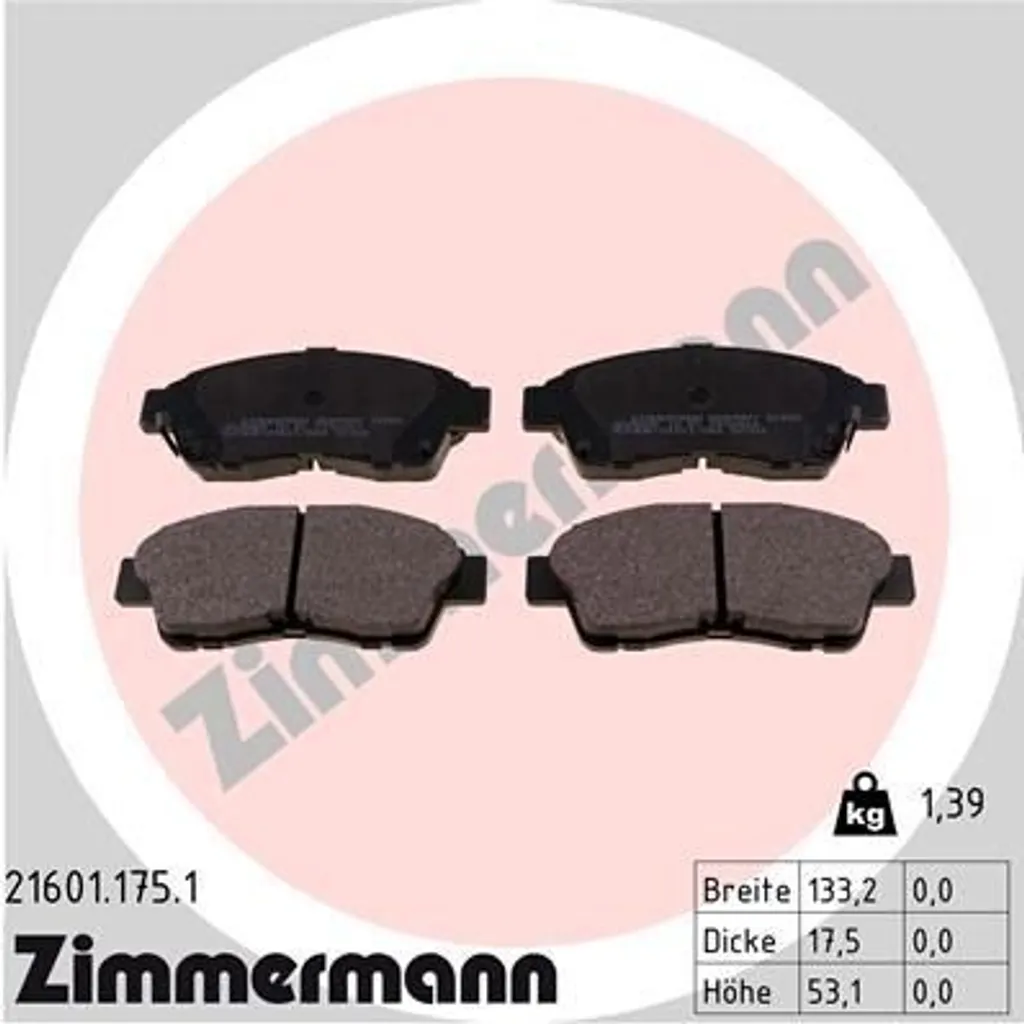 Plaquettes de frein Zimmermann 21601.175.1 pour Camry, Corolla, RAV4