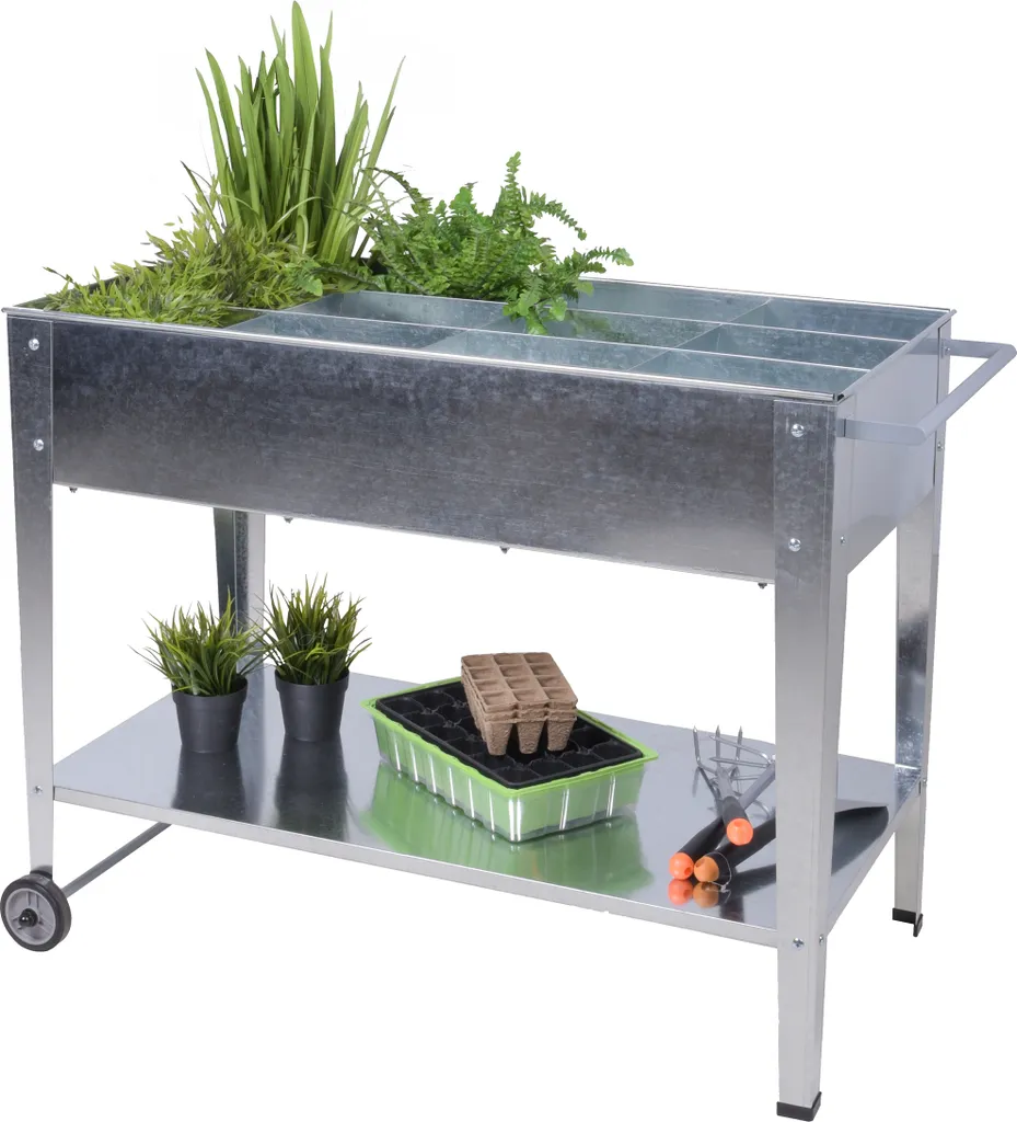 Potager surélevé ergonomique anti-mal de dos mobile en acier argenté