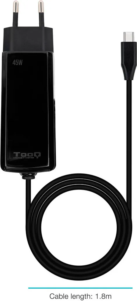 Chargeur USB-C TooQ TQLC-USBCGAN45PD-C 45W pour PC portable compact