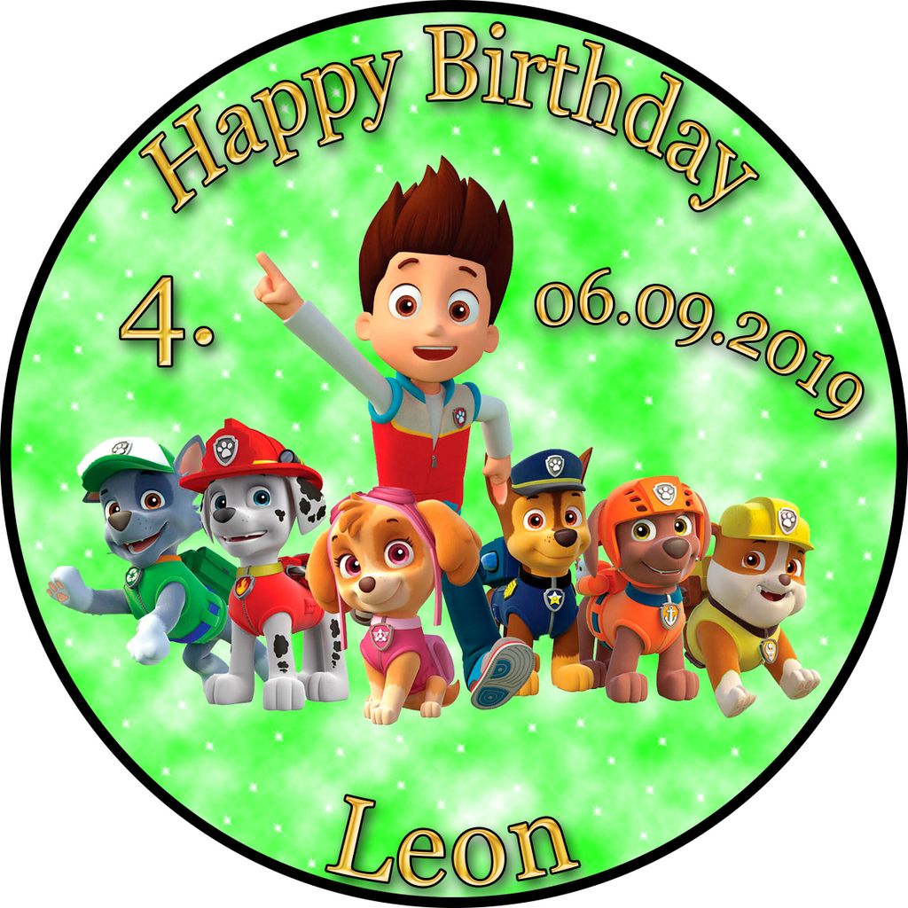 Tortenaufleger Fototorte Tortenbild Kindergeburtstag Paw Patrol PP02 (Zuckerpapier) Rund 20 cm Ø ohne Banner & Foto Grün