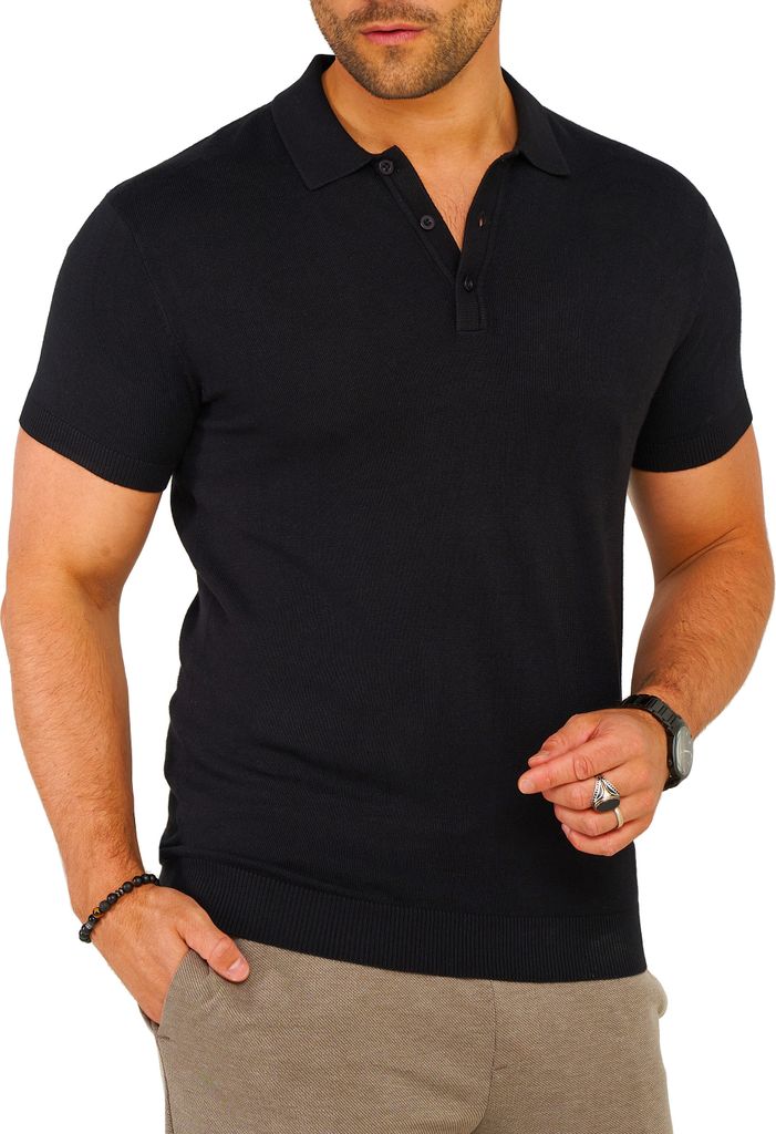SOULSTAR Herren Poloshirt S2PRELY Herren Basic Kurzarm Knit Polo Hemd Feinstrick
