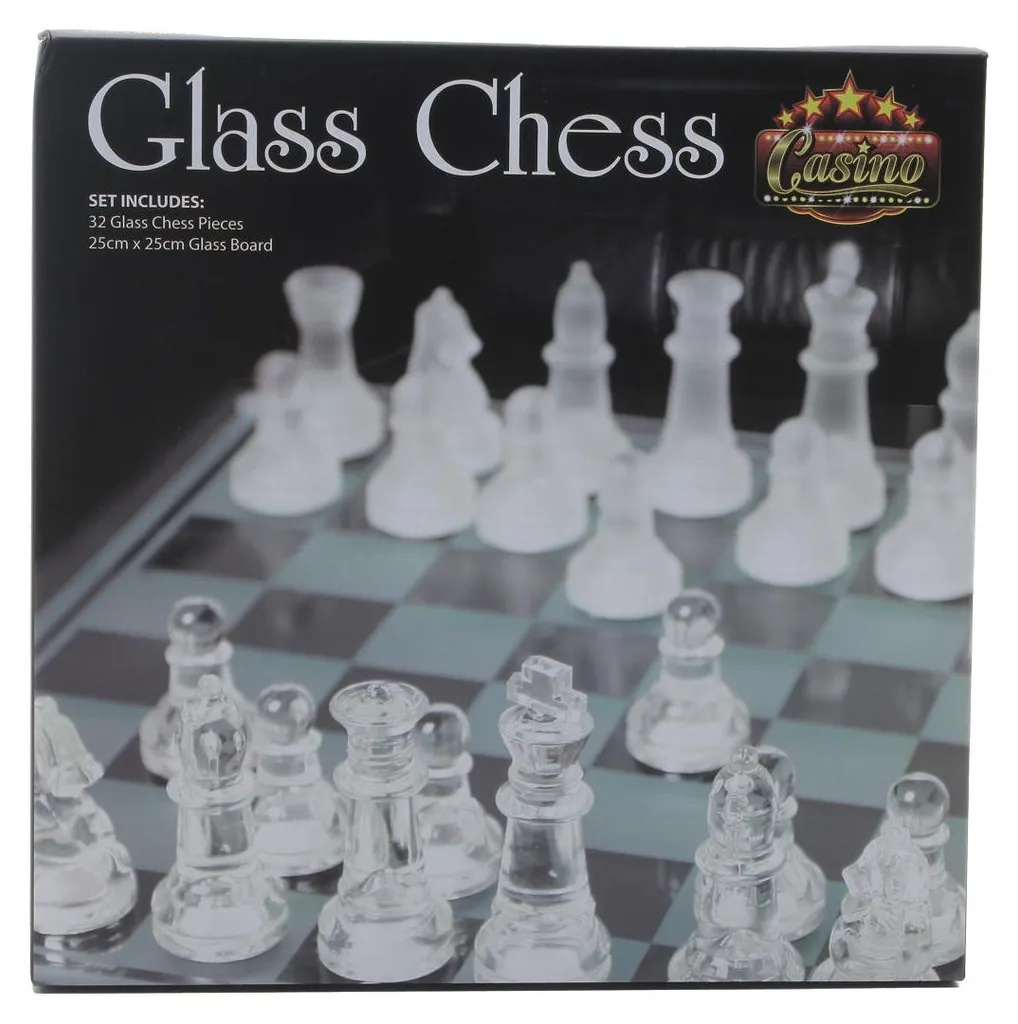 Échiquier en verre transparent 25x25 cm avec 32 pièces de jeu polies