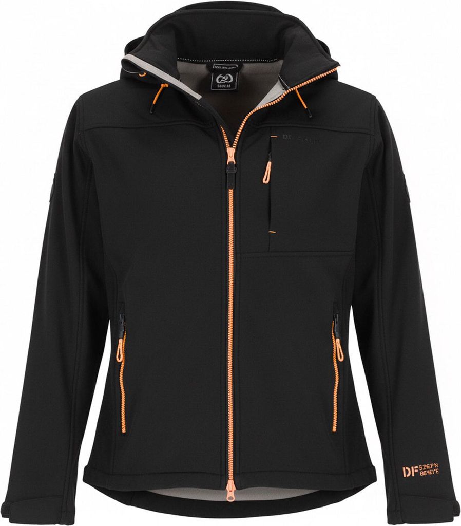 Dry Fashion Herren Softshelljacke Amrum mit Fleece-Innenfutter - Atmungsaktive Jacke mit abnehmbarer Kapuze in Schwarz Größe L