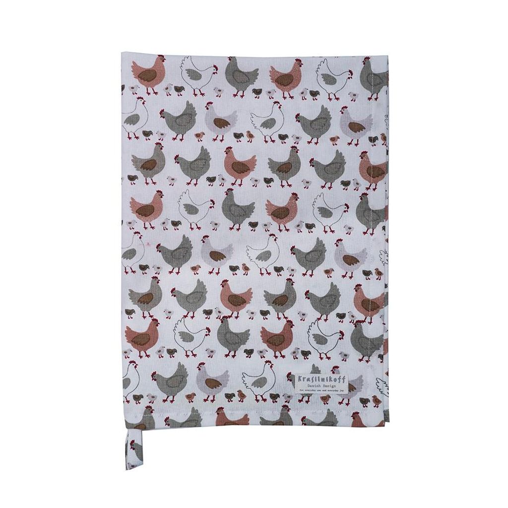 Krasilnikoff – Geschirrtuch KW13393 – Chickens, rose / Hühner, rosa