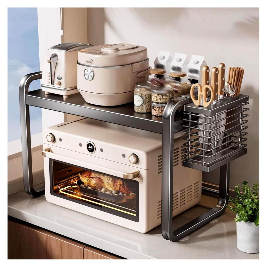 Ausziehbares Mikrowellenregal, erweiterbarer Mikrowellenhalter für die Arbeitsplatte, verstellbares Ablageregal (60 cm)