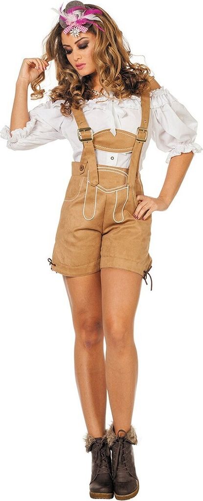 Lederhose Dames Kort Deluxe Beige 40