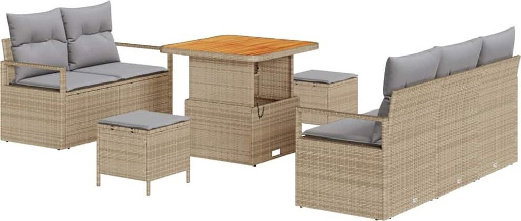 vidaXL Gartensofa-set mit Kissen 8 pcs Beige Poly-Rattan