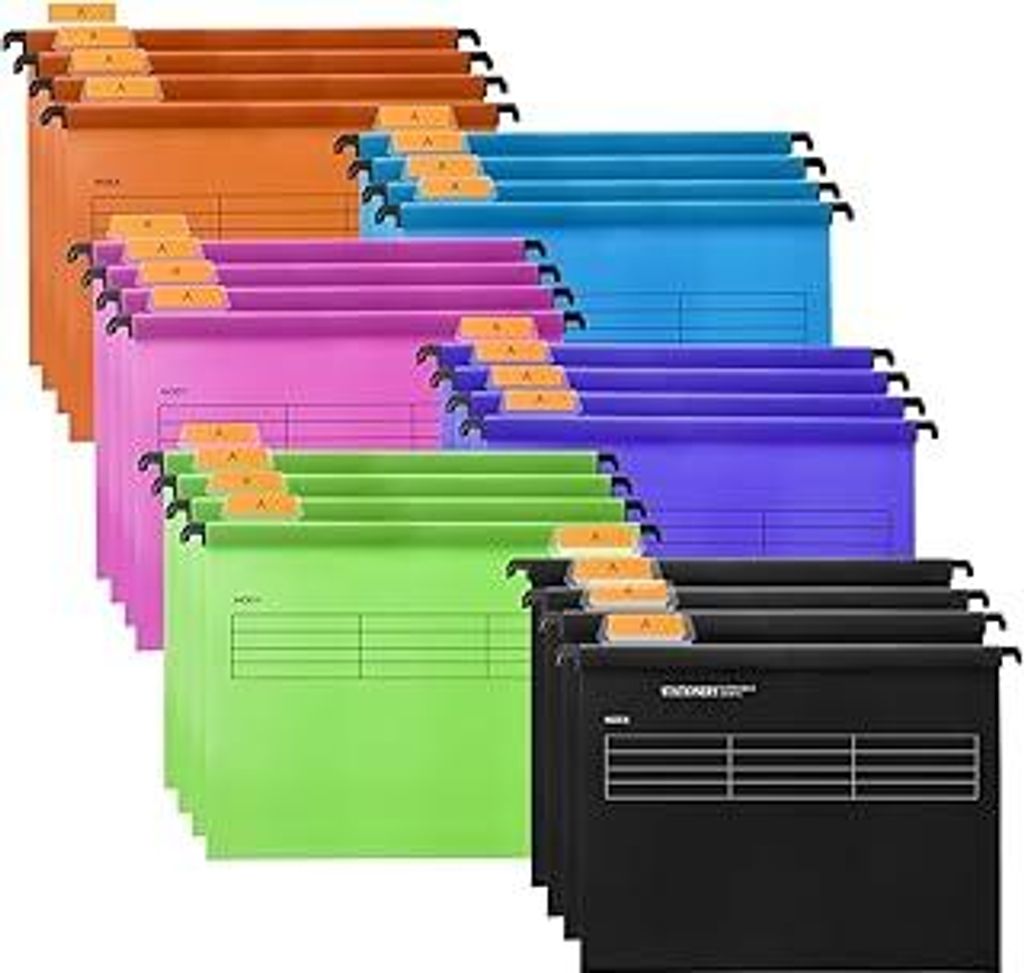 A4 Hängeregister, Hiziwimi 24 Stück A4 Hängemappen Hängemappen mit Tabs und Einlagen für Büro, Schule, Desktop-Aktenaufbewahrung, Dateiklassi...