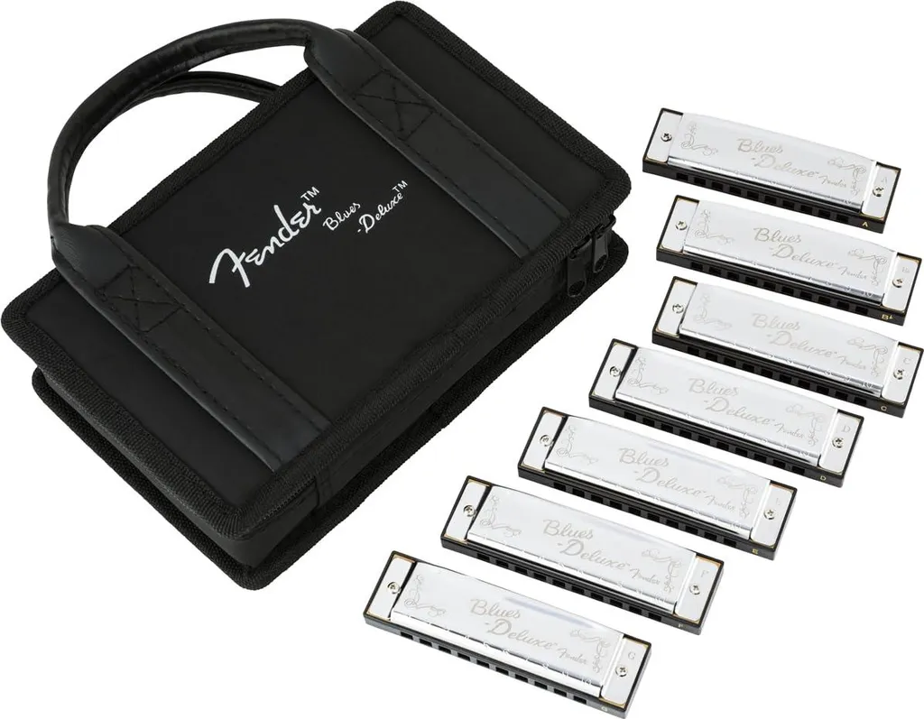 Fender Blues Deluxe Harmonica Pack de 7 avec étui rigide de transport