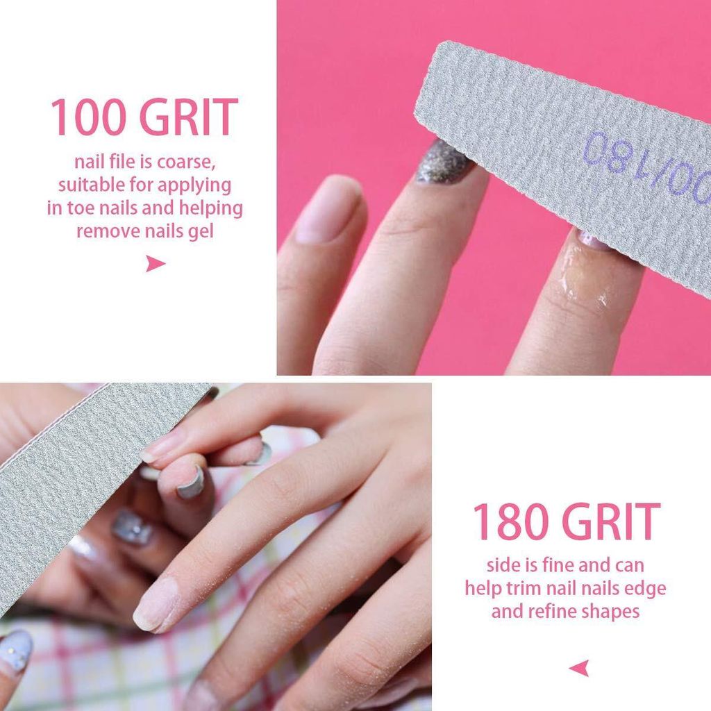 10 Nagelfeilen Doppelseitig 100/180 Körnung - Waschbar & Abgerundet Für Maniküre & Pediküre