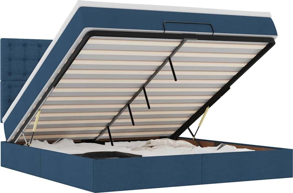 vidaXL Ottoman-Bett mit Matratze & LEDs Blau 180x200 cm Stoff