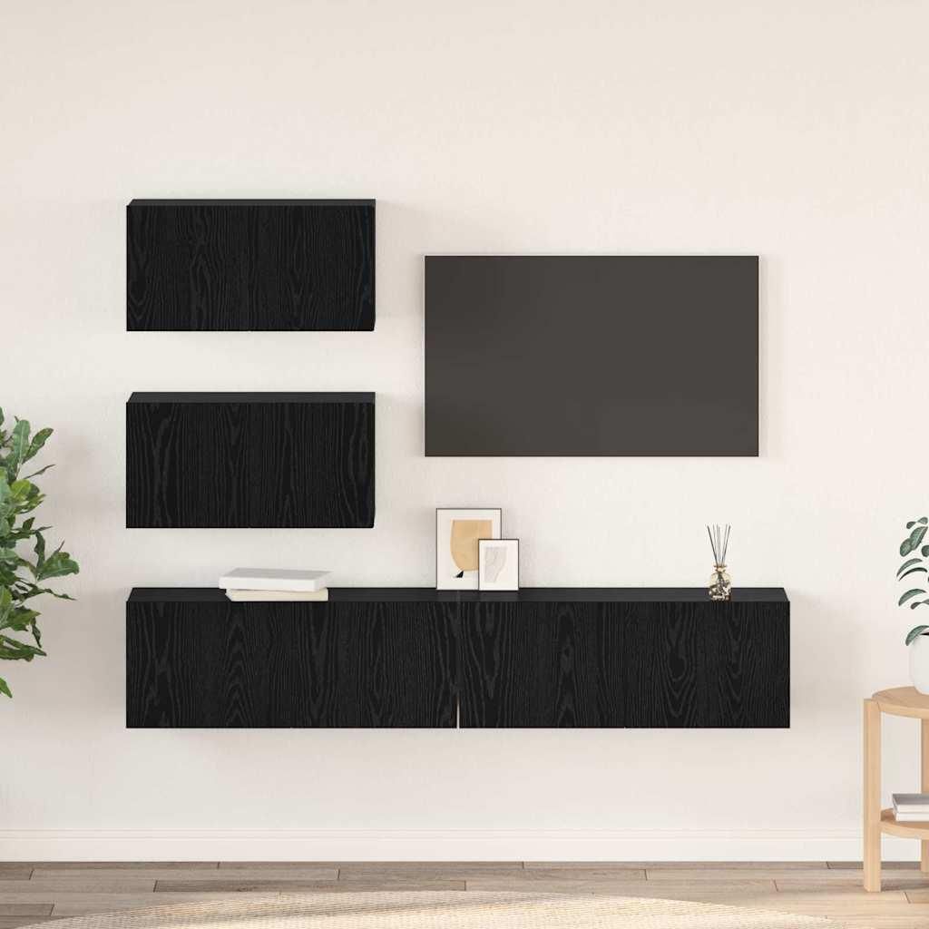 TV-Schrankset 4 pcs Schwarz Eiche 80 x 30 x 30 cm Holzwerkstoff, TV-Schränke Design Möbel Neu