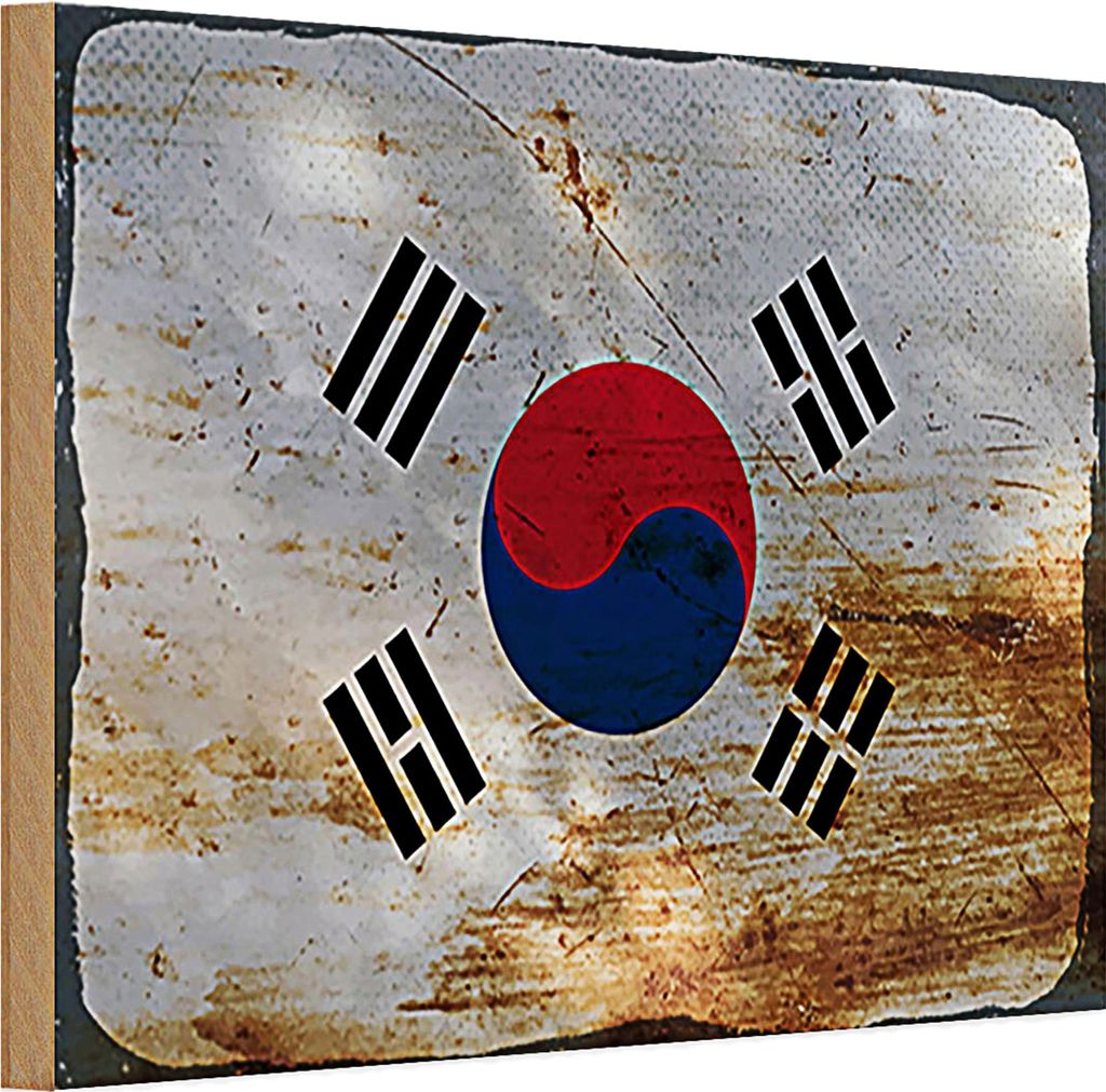 Holzschild Flagge Südkorea 30x20cm Flag South Korea Rost