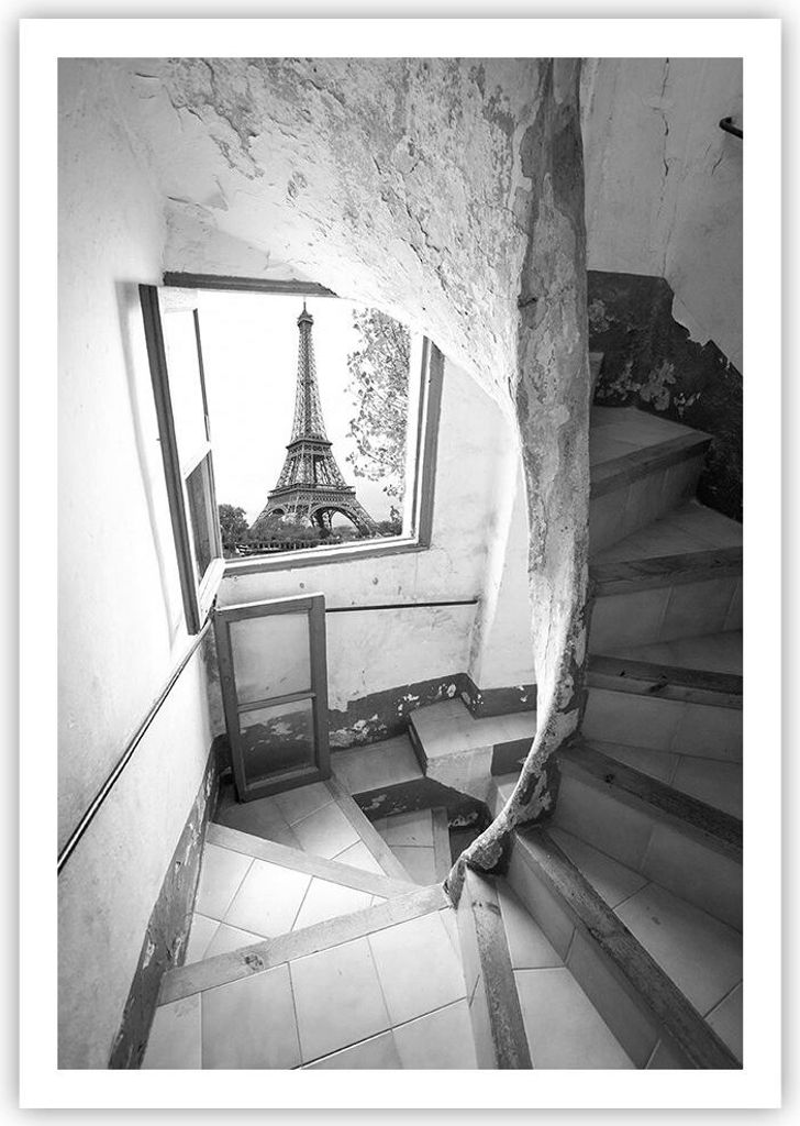 Poster - Poster ohne Rahmen - Treppe Turm Eiffel - 70x100 cm - Wand Bild - Wanddeko - Wandbilder - Kunstposter - Wandposter - Bilder - Kunstdruck -...