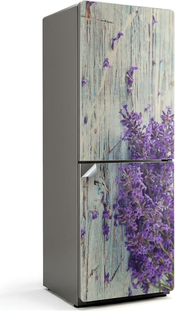 Blumen auf einem Holzhintergrund – Kühlschrank Aufkleber – Klebefolie Kühlschrank – Kühlschrank Nachbildung – Kühlschrankfolie selbstkl...