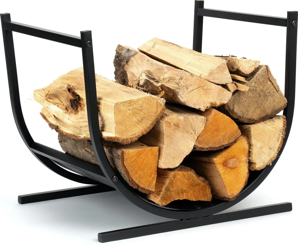 Support bois TURYN en métal noir idéal pour salon moderne et poêle à bois