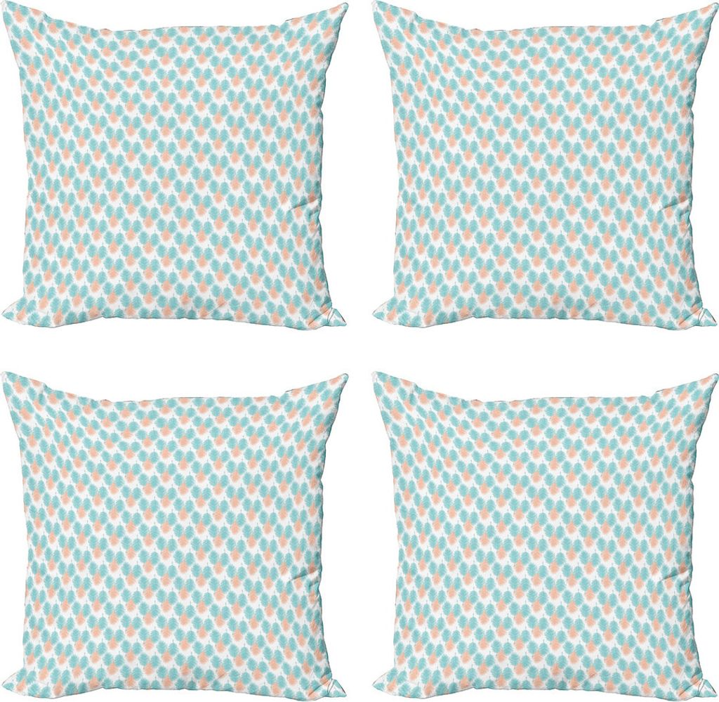 ABAKUHAUS Tropisch Kissenbezug Set (4 Stück), Exotische Blätter Hawaiian, Moderner Doppelseitiger Digitaldruck, 50 cm x 50 cm, Pale Blue Salmon