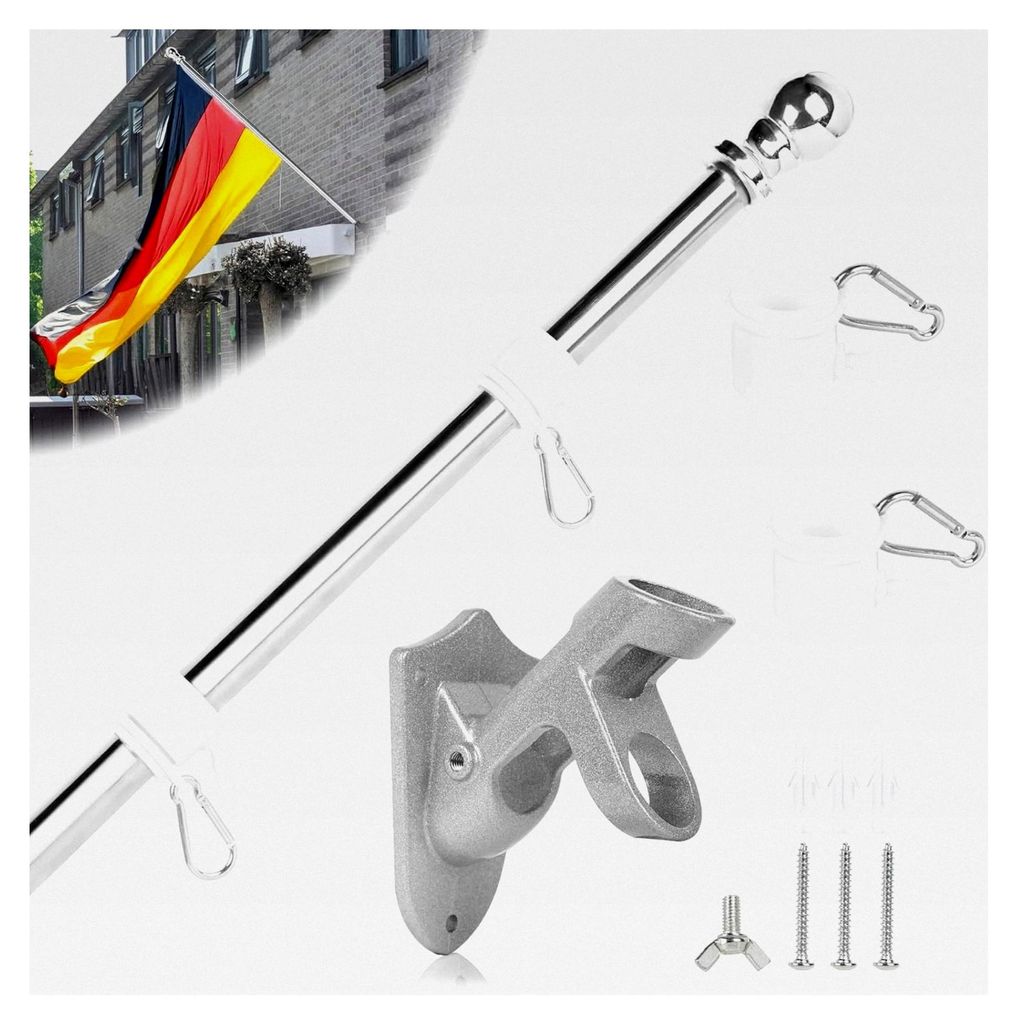 1,5 m Fahnenmast mit Halterung aus Edelstahl für Haus und Garten (Silber)