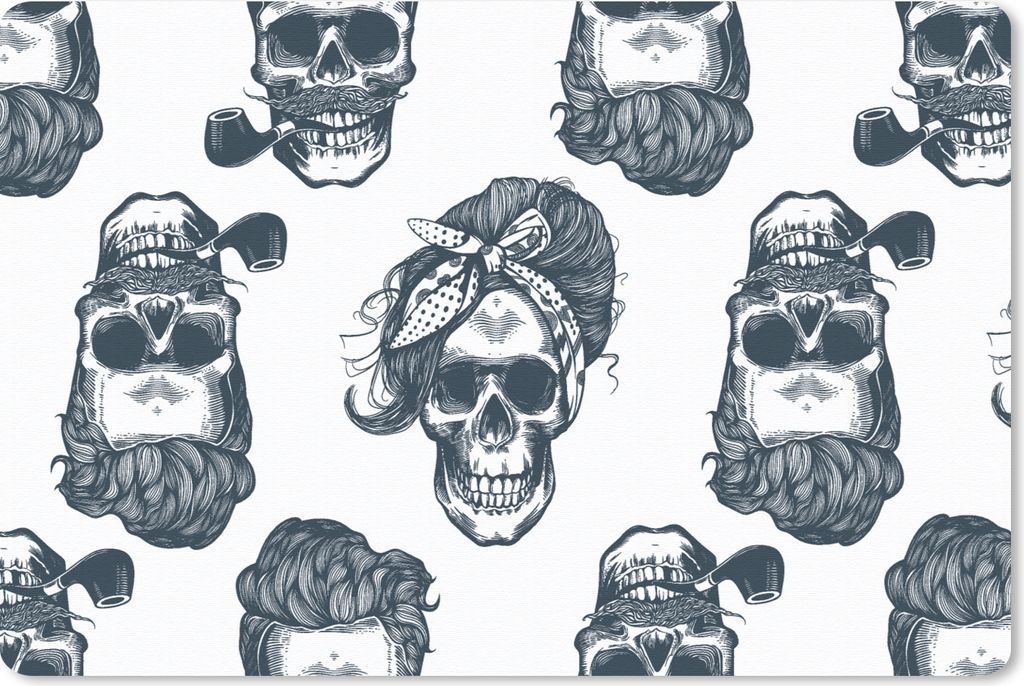MuchoWow Schreibtischunterlage Puber - Totenkopf - Kopftuch - Muster 60x40 cm - XXL Mauspad - Großes Mauspad