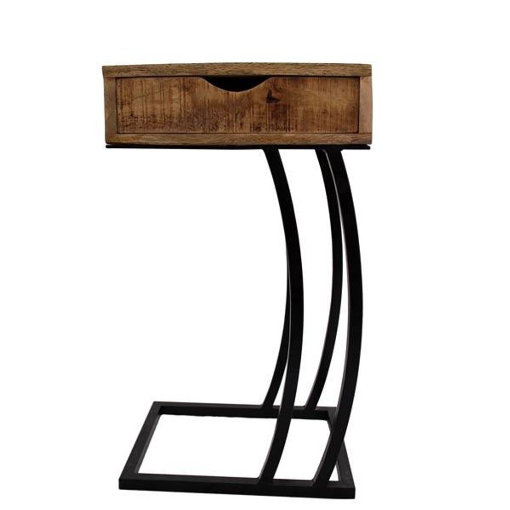 Gall & Zick Beistelltisch aus massivem Mangoholz – eleganter Laptop‐Tisch mit Schublade, ca. 66 × 38 × 30 cm