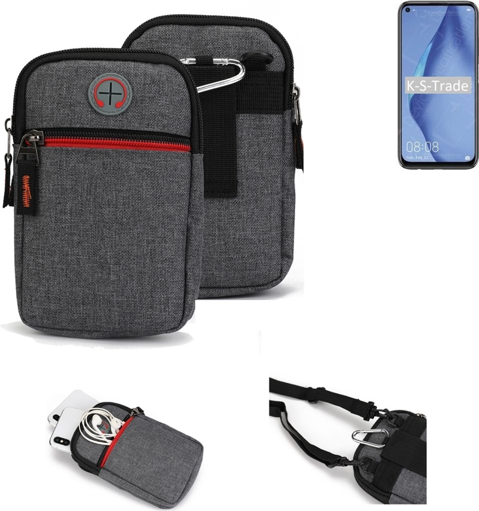 K-S-Trade Holster Gürteltasche kompatibel mit Huawei P40 Lite Handy Tasche Schutz Hülle grau Zusatzfächer 1x